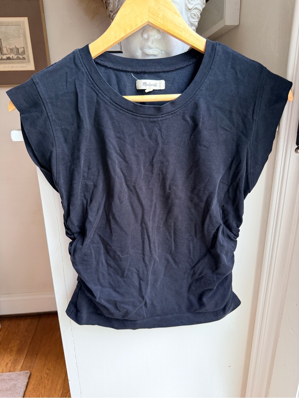 Madewell Black Ruched-Side Cap Sleeve Tank